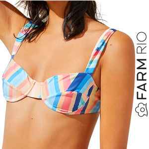 FARM RIO Anthropologie NEW Nouveau Multi Color Striped Underwire Bikini Top, M